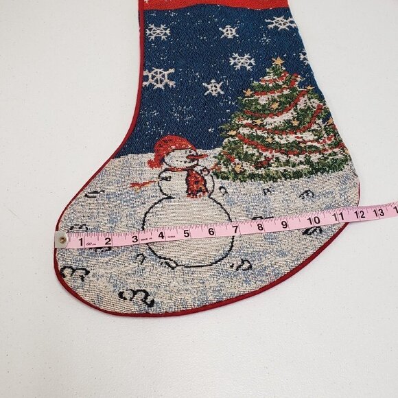 Old Time Pottery 19" Tapestry Christmas Holiday Stocking Snowman Tree Snowflakes - Picture 8 of 9